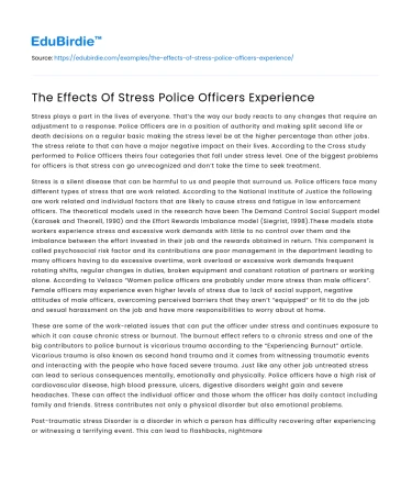 The Effects Of Stress Police Officers Experience