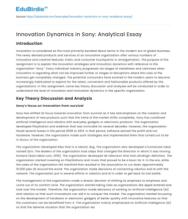 Innovation Dynamics in Sony: Analytical Essay