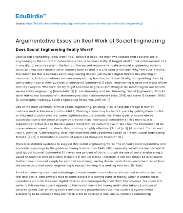 Argumentative Essay on Real Work of Social Engineering