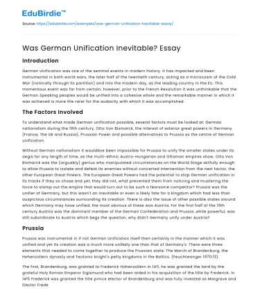 The Inevitable Path to German Unification