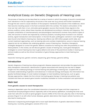 Analytical Essay on Genetic Diagnosis of Hearing Loss