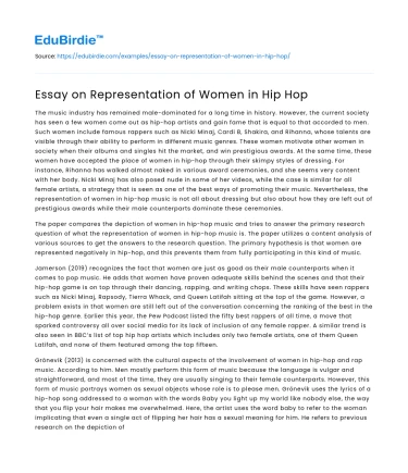 Essay on Representation of Women in Hip Hop