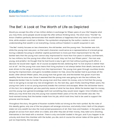 The Bet’: A Look at The Worth of Life as Depicted