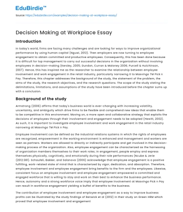Decision Making at Workplace Essay