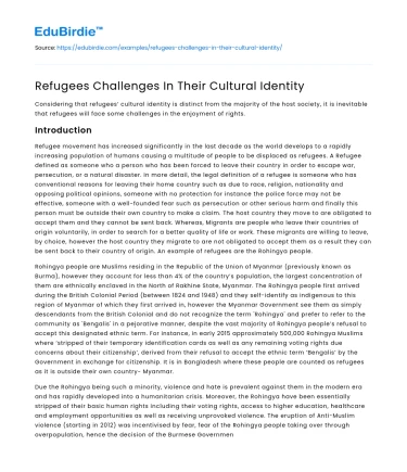 Refugees Challenges In Their Cultural Identity