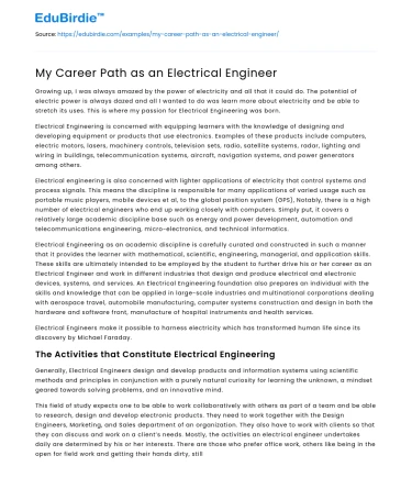 My Career Path as an Electrical Engineer