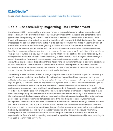 Social Responsibility Regarding The Environment