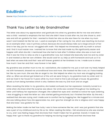 Thank You Letter to My Grandmother