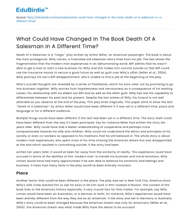 Potential Changes in Death of a Salesman in Alternate Time