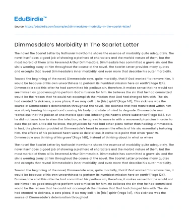 Dimmesdale’s Morbidity In The Scarlet Letter