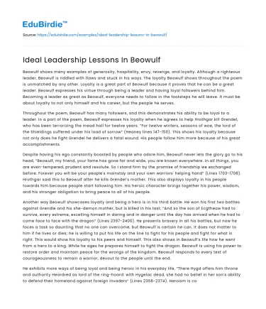 Ideal Leadership Lessons In Beowulf