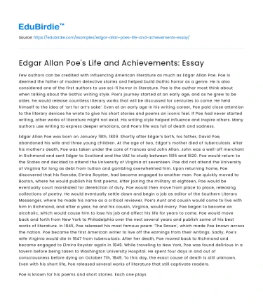 Edgar Allan Poe’s Life and Achievements: Essay