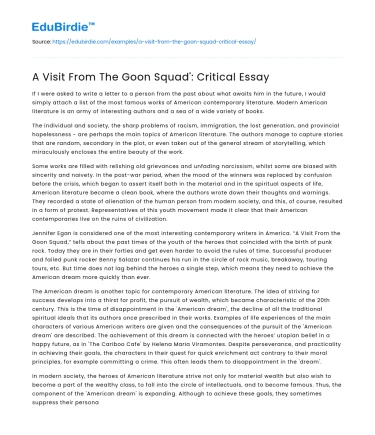 A Visit From The Goon Squad’: Critical Essay