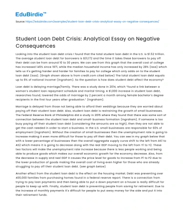Student Loan Debt Crisis: Analytical Essay on Negative Consequences