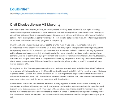Civil Disobedience VS Morality