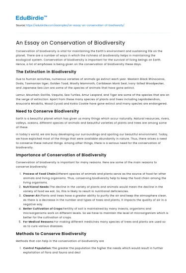 An Essay on Conservation of Biodiversity