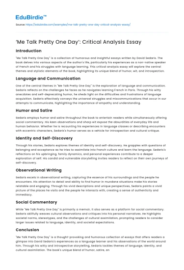 ‘Me Talk Pretty One Day’: Critical Analysis Essay