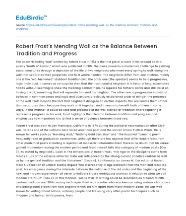 Robert Frost’s Mending Wall as the Balance Between Tradition and Progress