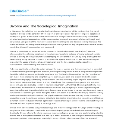 Divorce And The Sociological Imagination