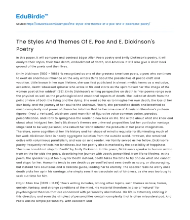 The Styles And Themes Of E. Poe And E. Dickinson’s Poetry