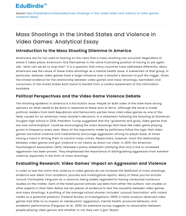 US Mass Shootings & Video Game Violence