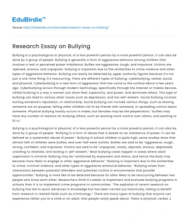 Bullying: Causes and Consequences