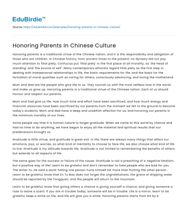 Reverence for Elders: A Chinese Cultural Perspective