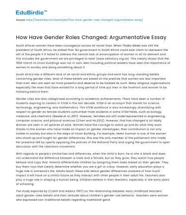 How Have Gender Roles Changed: Argumentative Essay