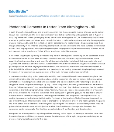 Rhetorical Elements In Letter From Birmingham Jail