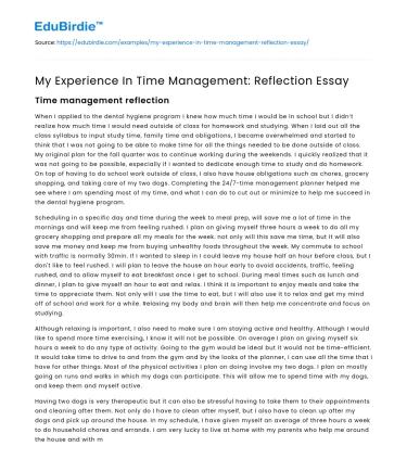 My Experience In Time Management: Reflection Essay