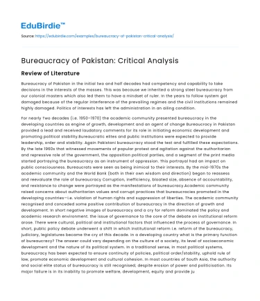 Bureaucracy of Pakistan: Critical Analysis
