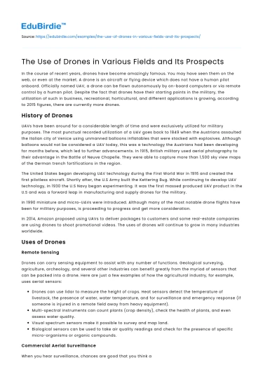 The Use of Drones in Various Fields and Its Prospects