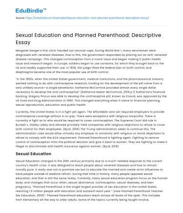 Sexual Education and Planned Parenthood: Descriptive Essay