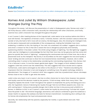 Romeo And Juliet By William Shakespeare: Juliet Shanges During The Play
