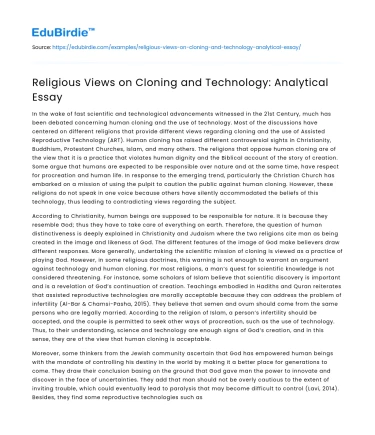 Religious Views on Cloning and Technology: Analytical Essay