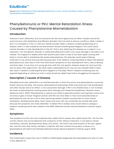PKU: Mental Retardation from Phenylalanine Mismetabolism