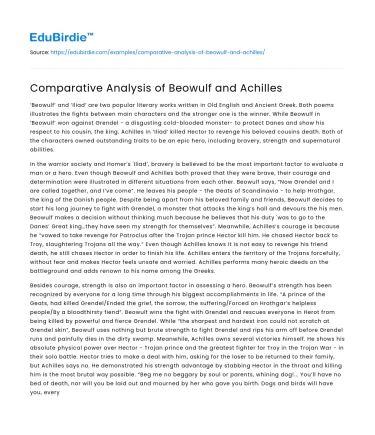 Comparative Analysis of Beowulf and Achilles