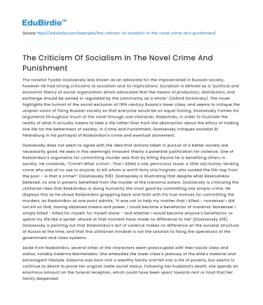 The Criticism Of Socialism In The Novel Crime And Punishment