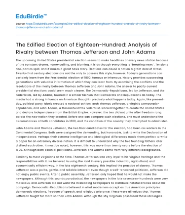 Election of 1800: Jefferson vs Adams rivalry