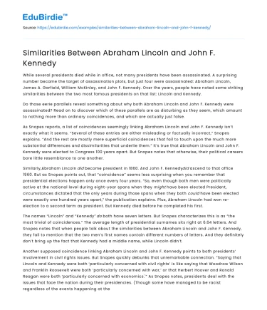 Similarities Between Abraham Lincoln and John F. Kennedy
