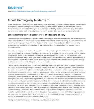 Ernest Hemingway Modernism