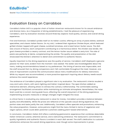 Evaluation Essay on Carrabbas