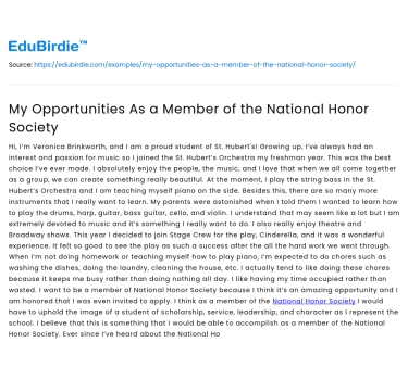 My Opportunities As a Member of the National Honor Society