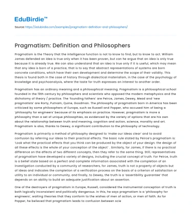 Pragmatism: Definition and Philosophers