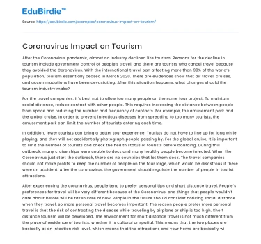 Coronavirus Impact on Tourism