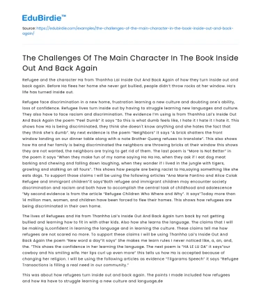 Inside Out And Back Again: The Challenges of The Main Character