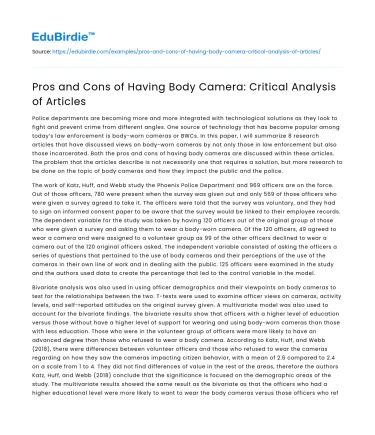 Pros and Cons of Having Body Camera: Critical Analysis of Articles