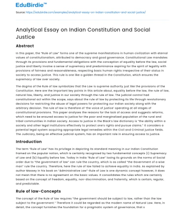 Analytical Essay on Indian Constitution and Social Justice