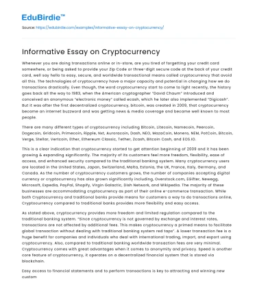 The Dynamics of Cryptocurrency