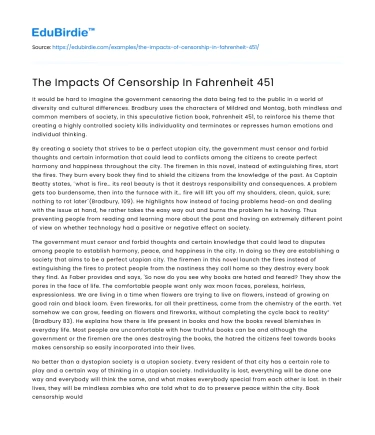 The Impacts Of Censorship In Fahrenheit 451